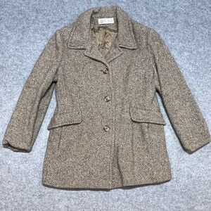 Julia Klein Vintage Brown Herringbone Wool Blend Coat Made in USA Womens‎ Small